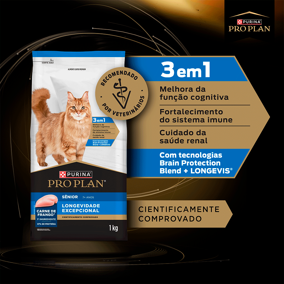 Ração Seca Purina Pro Plan Longevidade Excepcional Sênior 7+ para Gatos - 1Kg