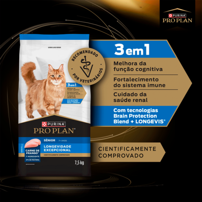 Ração Seca Purina Pro Plan Longevidade Excepcional Sênior 7+ para Gatos