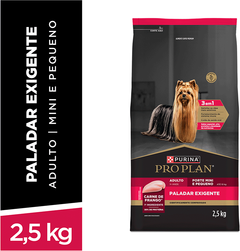 Ração Seca Pro Plan Paladar Exigente para Cães Adultos Raças Minis e Pequenas - 2,5Kg