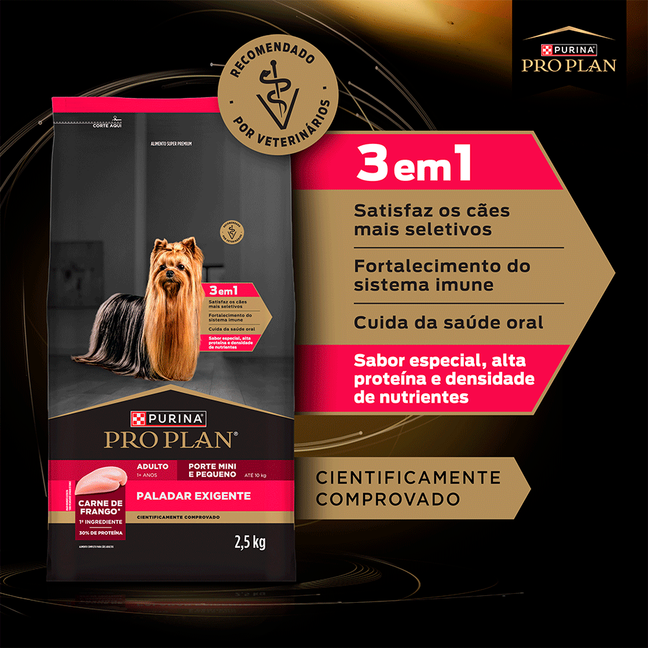 Ração Seca Pro Plan Paladar Exigente para Cães Adultos Raças Minis e Pequenas - 2,5Kg