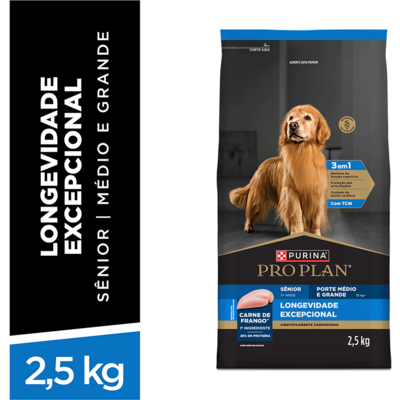 Ração Seca Purina Pro Plan Longevidade Excepcional Sênior 7+ para Cães Raças Médias e Grandes