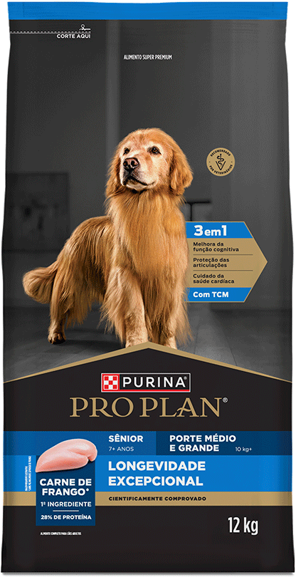 Ração Seca Purina Pro Plan Longevidade Excepcional Sênior 7+ para Cães Raças Médias e Grandes - 12Kg