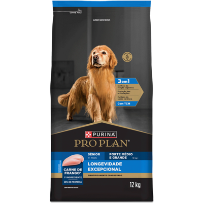 Ração Seca Purina Pro Plan Longevidade Excepcional Sênior 7+ para Cães Raças Médias e Grandes