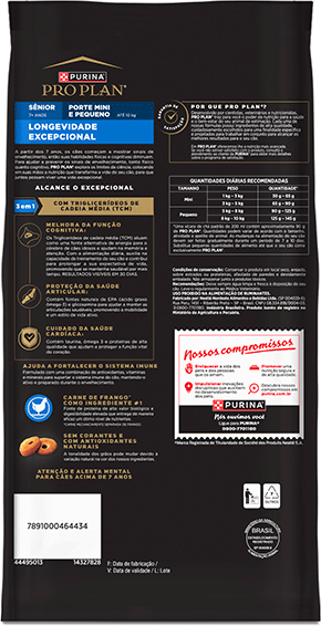 Ração Seca Purina Pro Plan Longevidade Excepcional Sênior 7+ para Cães Raças Minis e Pequenas - 2,5Kg