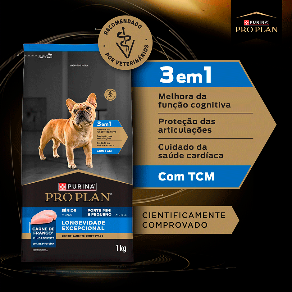 Ração Seca Purina Pro Plan Longevidade Excepcional Sênior 7+ para Cães Raças Minis e Pequenas - 1Kg