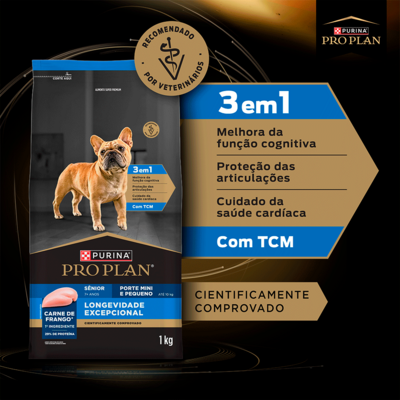 Ração Seca Purina Pro Plan Longevidade Excepcional Sênior 7+ para Cães Raças Minis e Pequena
