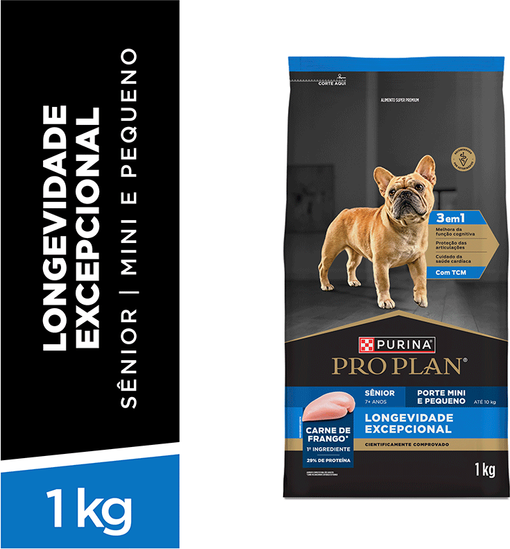 Ração Seca Purina Pro Plan Longevidade Excepcional Sênior 7+ para Cães Raças Minis e Pequenas - 1Kg