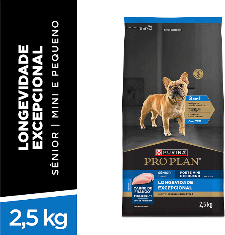 Ração Seca Purina Pro Plan Longevidade Excepcional Sênior 7+ para Cães Raças Minis e Pequenas - 2,5Kg