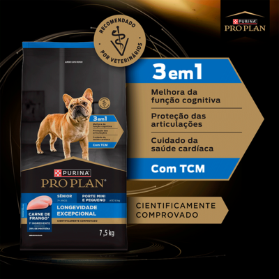 Ração Seca Purina Pro Plan Longevidade Excepcional Sênior 7+ para Cães Raças Minis e Pequena