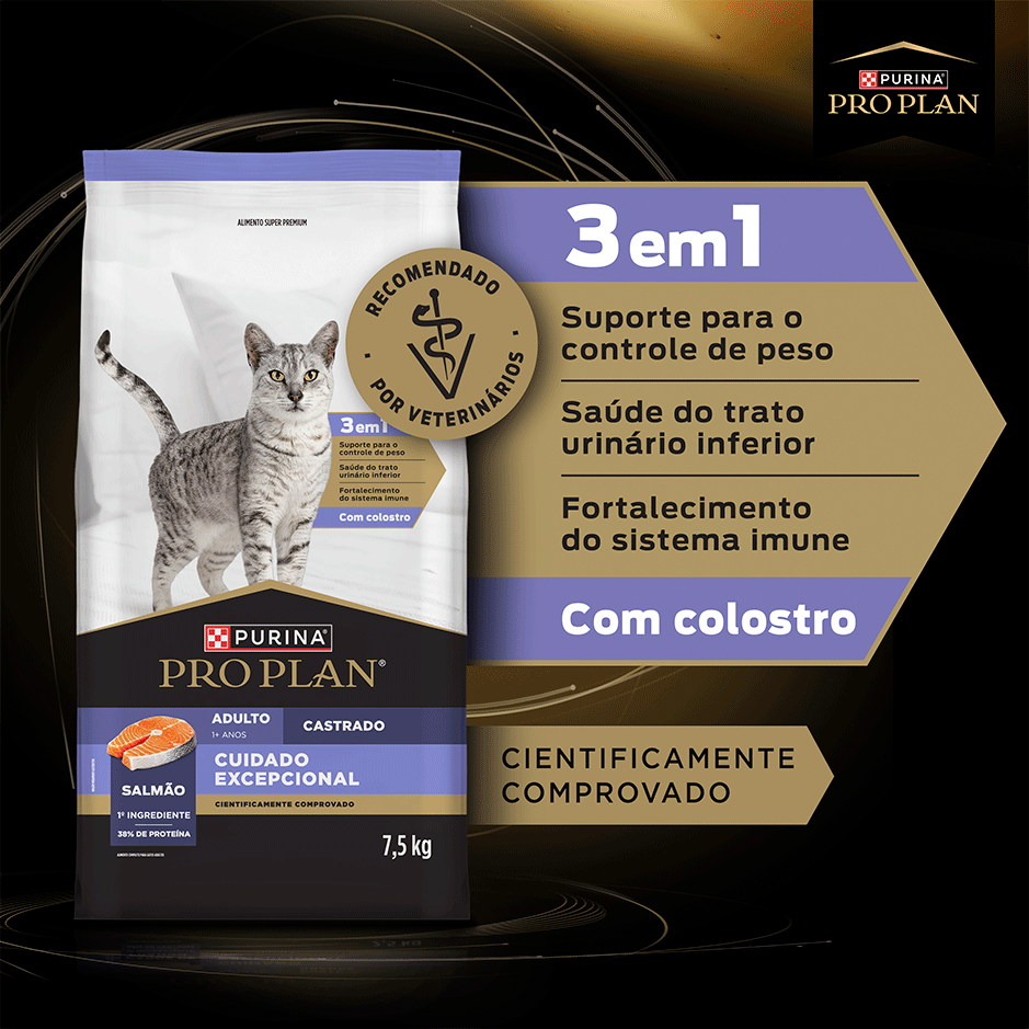 Ração Seca Purina Pro Plan Cuidado Excepcional para Gatos Castrados sabor Salmão - 7,5Kg
