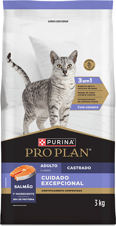 Ração Seca Purina Pro Plan Cuidado Excepcional para Gatos Castrado sabor Salmão - 3Kg