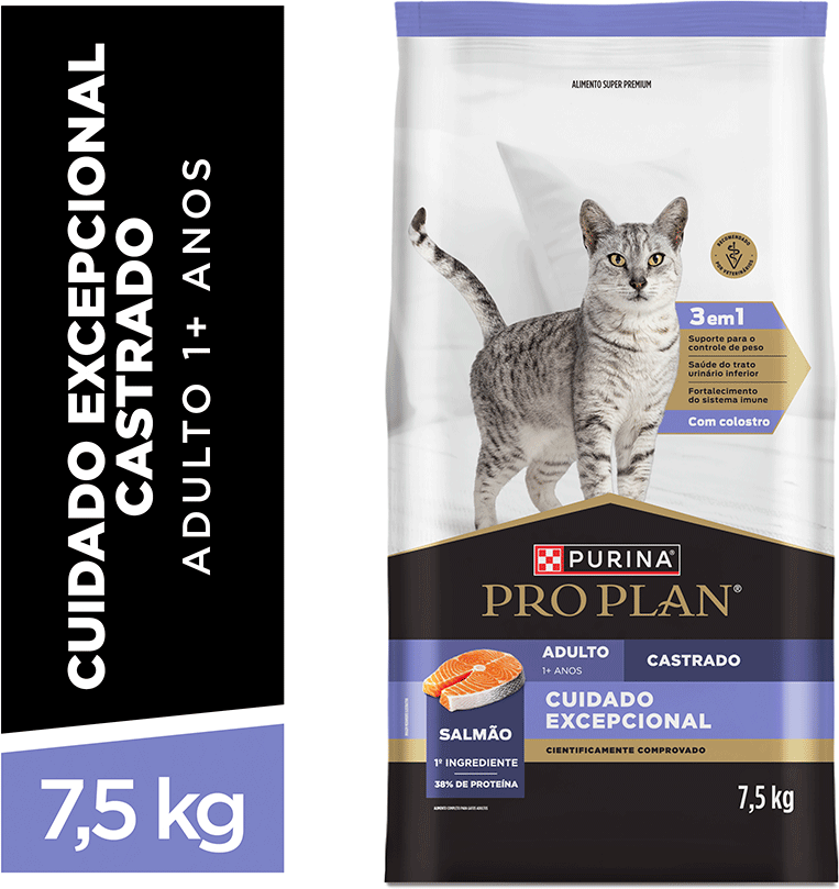 Ração Seca Purina Pro Plan Cuidado Excepcional para Gatos Castrados sabor Salmão - 7,5Kg