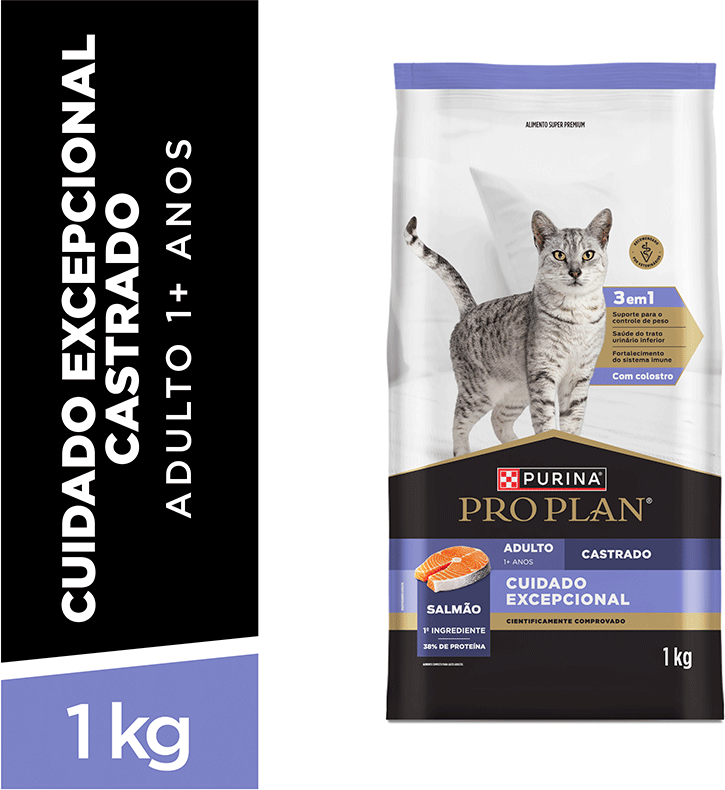 Ração Seca Purina Pro Plan Cuidado Excepcional para Gatos Castrados sabor Salmão - 1Kg