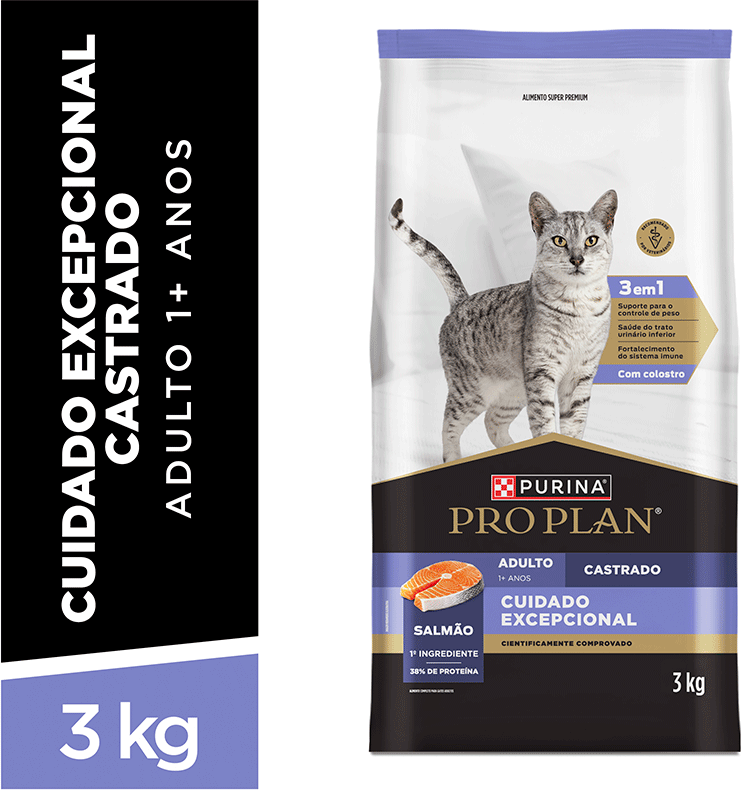 Ração Seca Purina Pro Plan Cuidado Excepcional para Gatos Castrado sabor Salmão - 3Kg