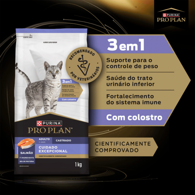 Ração Seca Purina Pro Plan Cuidado Excepcional para Gatos Castrados sabor Salmão