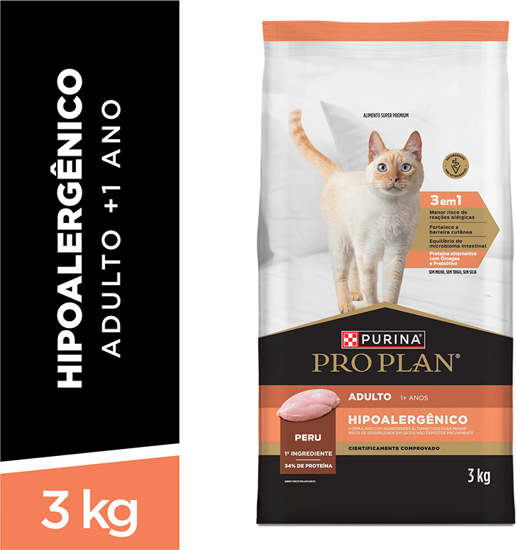 Ração Seca Purina Pro Plan Hipoalergênica para Gatos Adultos - 3Kg