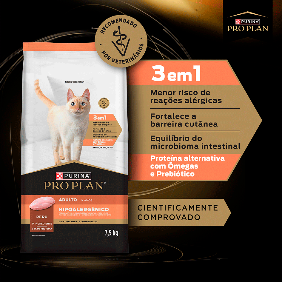 Ração Seca Purina Pro Plan Hipoalergênica para Gatos Adultos - 7,5Kg