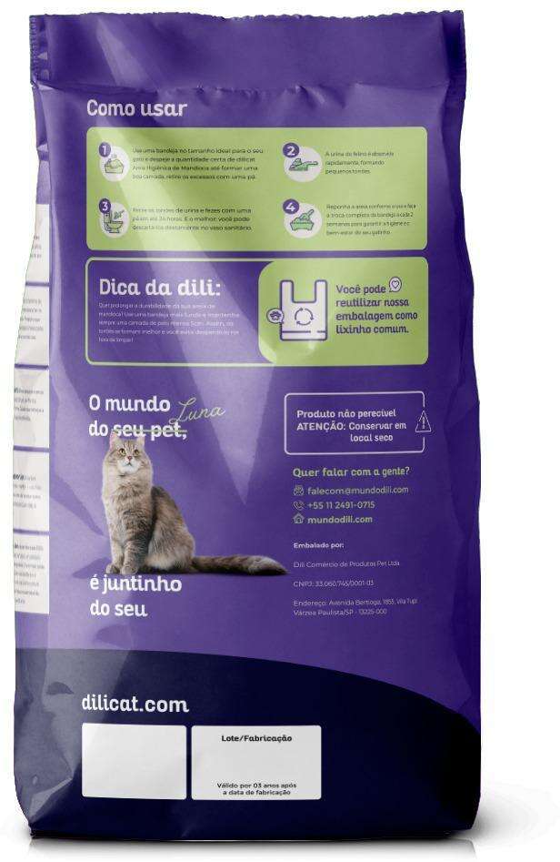 Areia Higiênica de Mandioca Dilicat Biodegradável Grãos Finos para Gatos - 4Kg