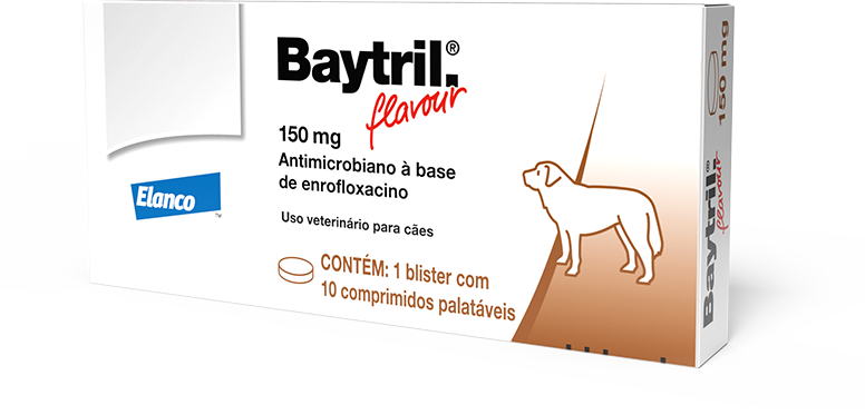 Antibiótico Elanco Baytril Flavour Enrofloxacino 150 mg para Cães - 10 Comprimidos