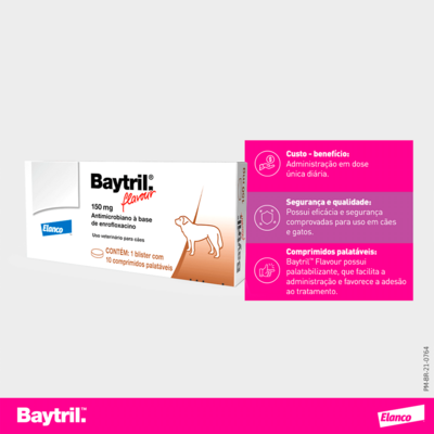 Antibiótico Elanco Baytril Flavour Enrofloxacino 150 mg para Cães