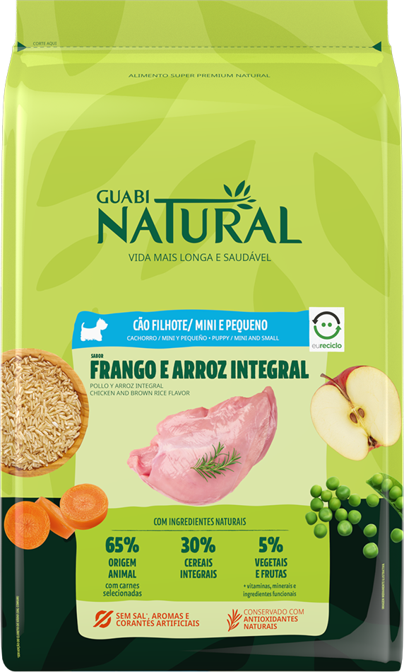 Ração Guabi Natural Frango e Arroz Integral para Cães Filhotes Raças Mini e Pequena - 2,5Kg