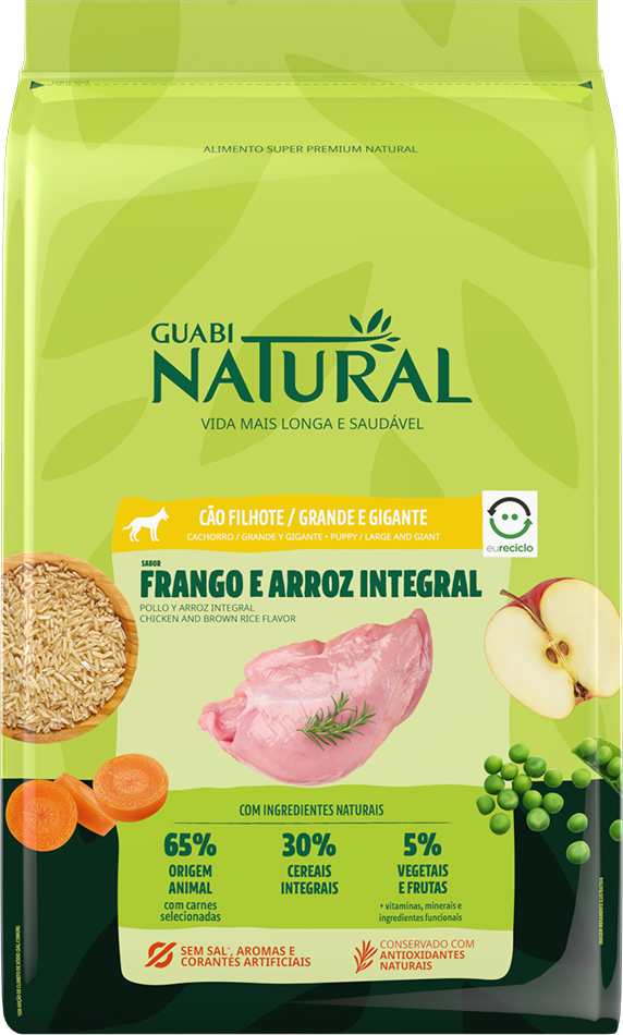Ração Guabi Natural Frango e Arroz Integral para Cães Filhotes Raças Grande e Gigante - 20Kg