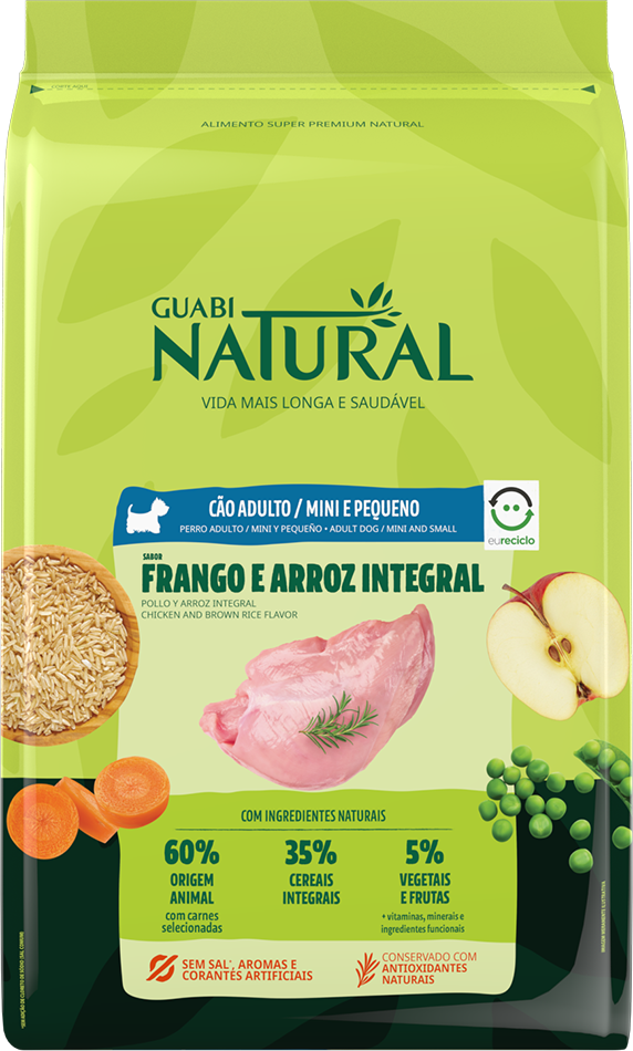 Ração Guabi Natural Frango e Arroz Integral para Cães Adultos Raças Mini e Pequena - 2,5Kg