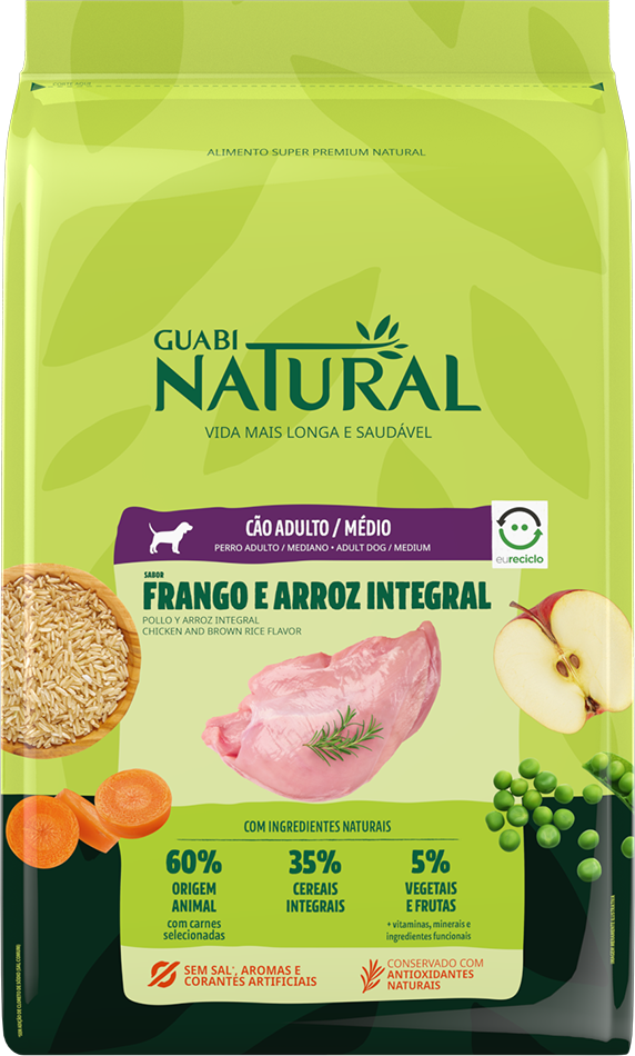Ração Guabi Natural Frango e Arroz Integral para Cães Adultos Raças Média - 20Kg