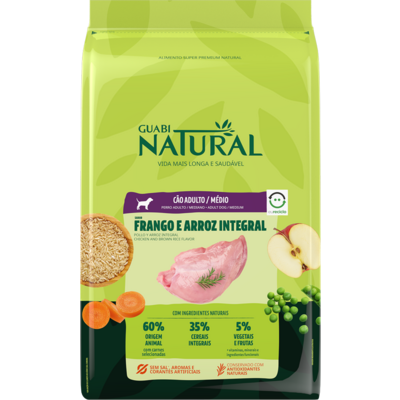 Ração Guabi Natural Frango e Arroz Integral para Cães Adultos Raças Média