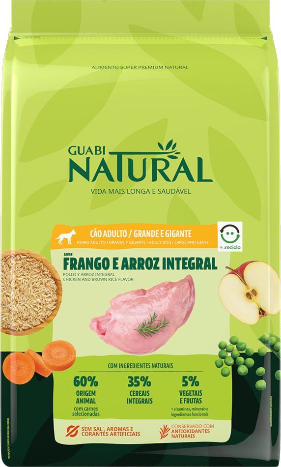 Ração Guabi Natural Frango e Arroz Integral para Cães Adultos Raças Grande e Gigante - 20Kg