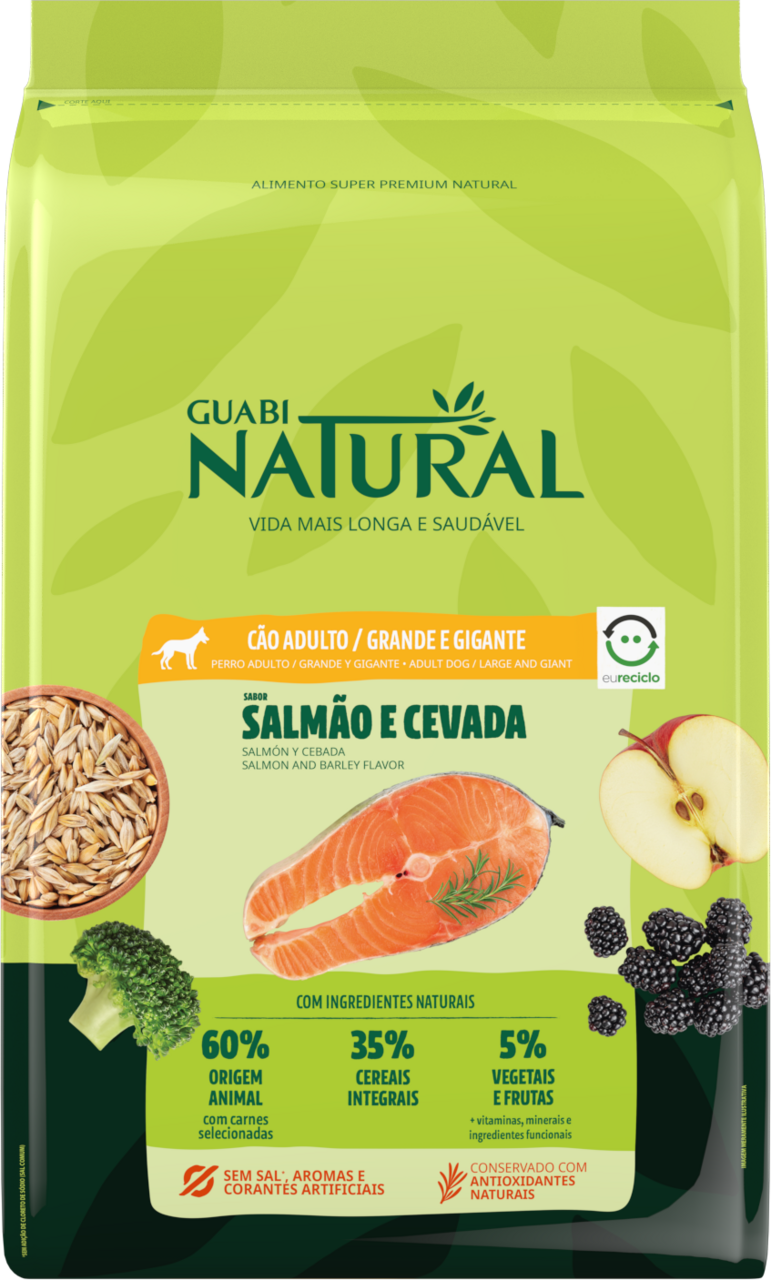 Ração Guabi Natural Salmão e Cevada para Cães Adultos Raças Grande e Gigante - 12Kg