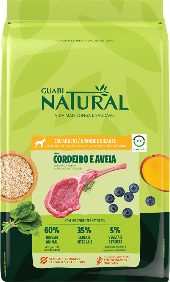 Ração Guabi Natural Cordeiro e Aveia para Cães Adultos Raças Grande e Gigante - 12Kg