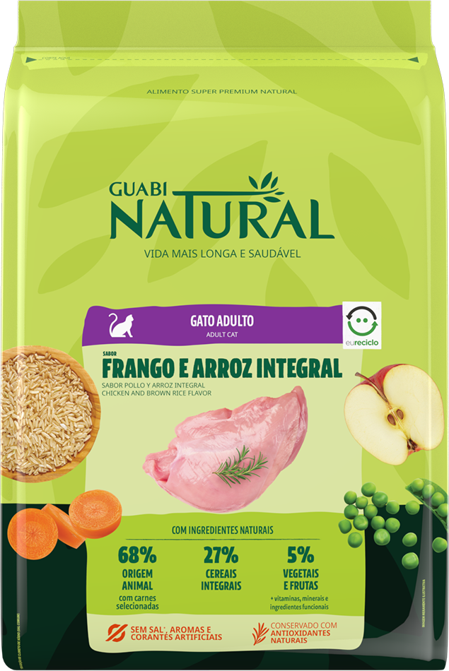 Ração Guabi Natural Frango e Arroz Integral para Gatos Adultos - 7,5Kg