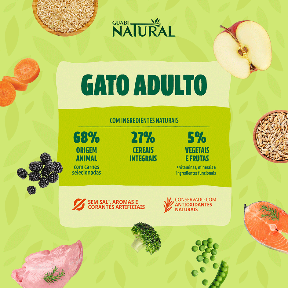 Ração Guabi Natural Frango e Arroz Integral para Gatos Adultos - 7,5Kg