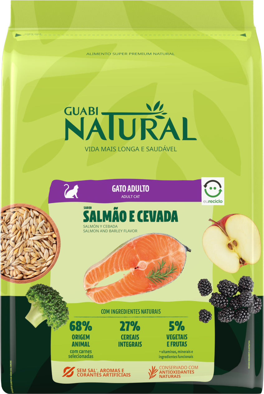 Ração Guabi Natural Salmão e Cevada para Gatos Adultos - 7,5Kg
