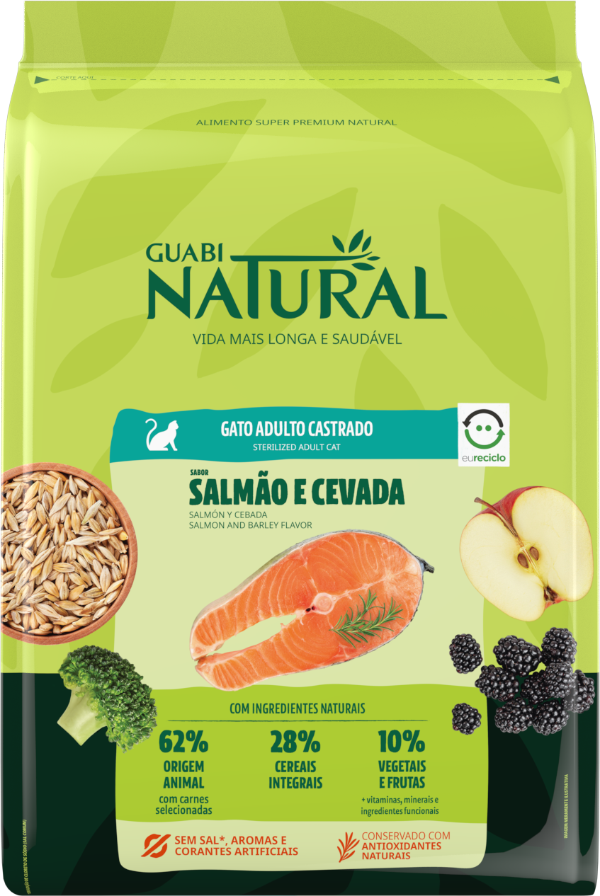Ração Guabi Natural Salmão e Cevada para Gatos Adultos Castrados - 7,5Kg