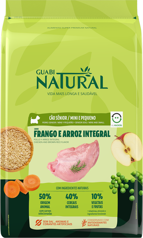 Ração Guabi Natural Frango e Arroz Integral Cães Sênior Mini e Pequeno - 2,5Kg