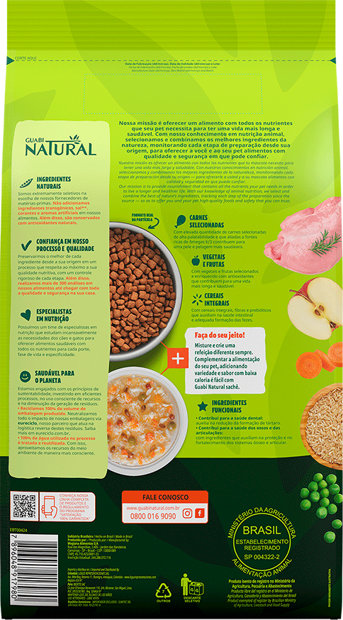 Ração Guabi Natural Frango e Arroz Integral Cães Sênior Mini e Pequeno - 2,5Kg