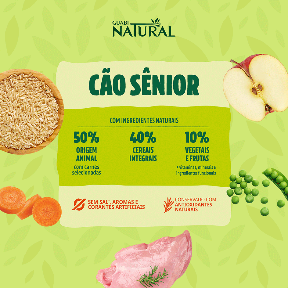 Ração Guabi Natural Frango e Arroz Integral Cães Sênior Médio e Grande - 12Kg