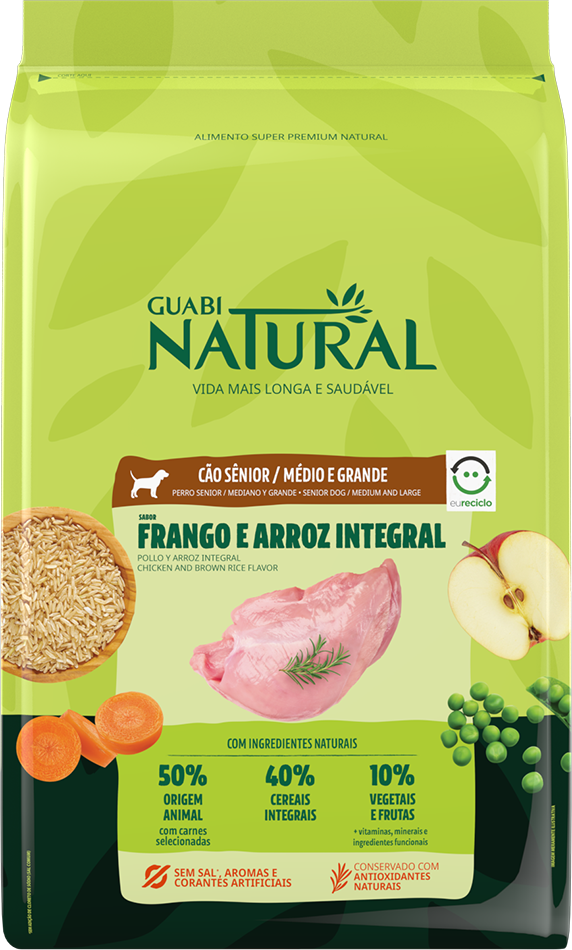 Ração Guabi Natural Frango e Arroz Integral Cães Sênior Médio e Grande - 12Kg
