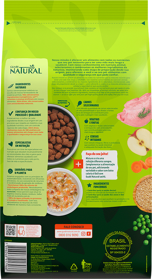Ração Guabi Natural Frango e Arroz Integral Cães Sênior Médio e Grande - 12Kg