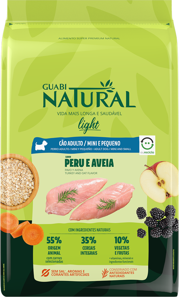Ração Guabi Natural Light Peru e Aveia Cães Adultos Raças Mini e Pequeno - 10,1Kg