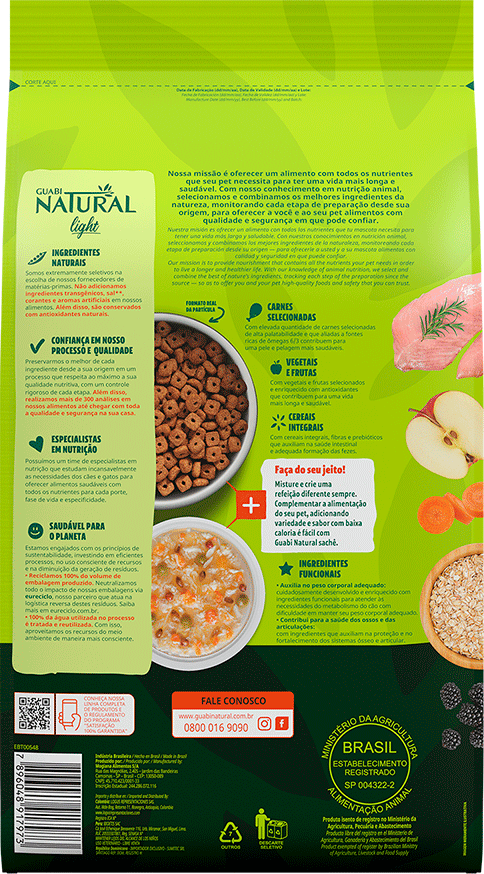 Ração Guabi Natural Light Peru e Aveia Cães Adultos Raças Mini e Pequeno - 10,1Kg