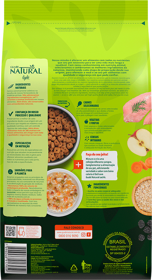Ração Guabi Natural Light Peru e Aveia para Cães Adultos Raças Médias e Grandes - 12Kg