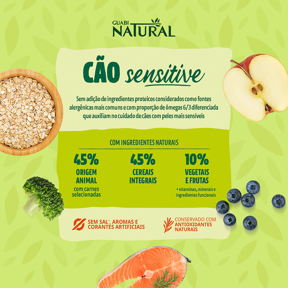 Ração Guabi Natural Sensitive Salmão e Aveia Cães Adultos Raças Mini, Pequeno e Médio - 10,1Kg