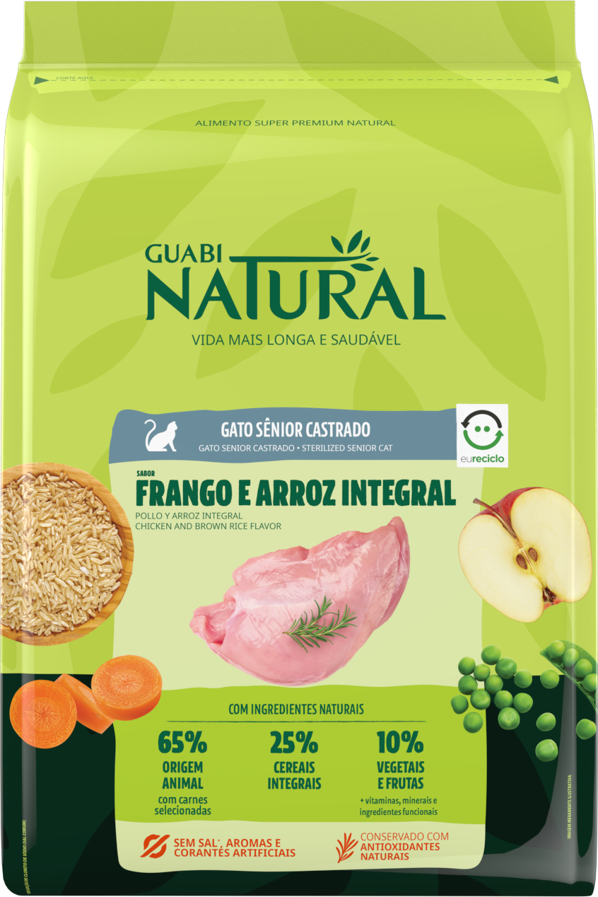 Ração Guabi Natural Frango e Arroz Integral Gatos Sênior Castrados - 1,5Kg