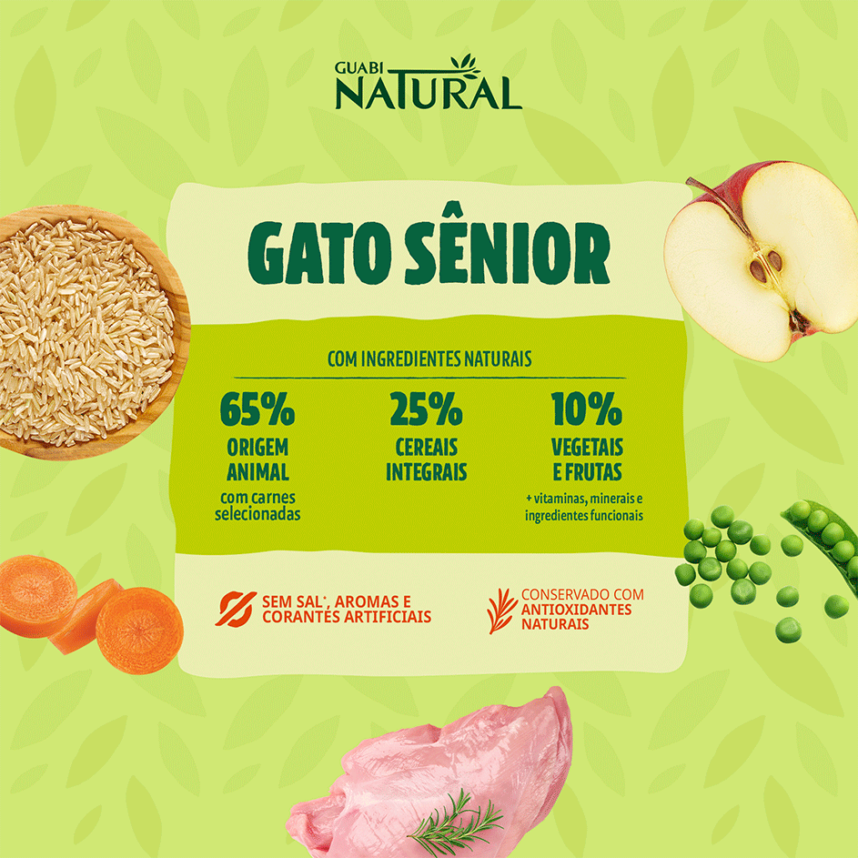 Ração Guabi Natural Frango e Arroz Integral Gatos Sênior Castrados - 1,5Kg