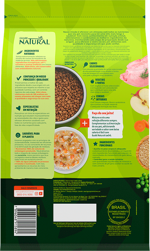 Ração Guabi Natural Frango e Arroz Integral Gatos Sênior Castrados - 1,5Kg