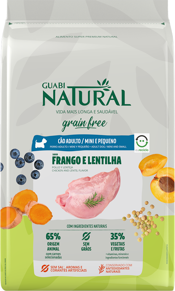Ração Guabi Natural Grain Free Frango e Lentilha para Cães Adultos Raças Mini e Pequenas - 1Kg