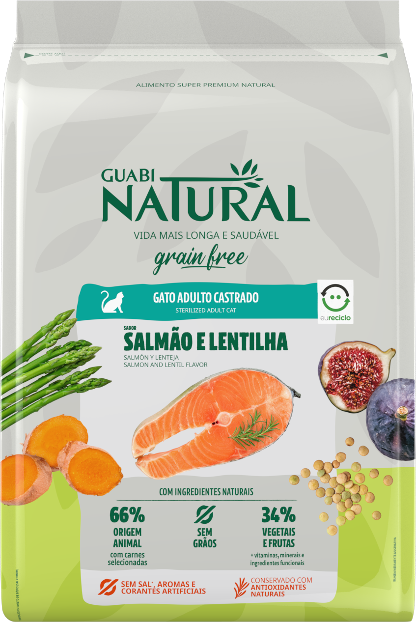 Ração Guabi Natural Grain Free Salmão e Lentilha para Gatos Castrados - 1,5Kg